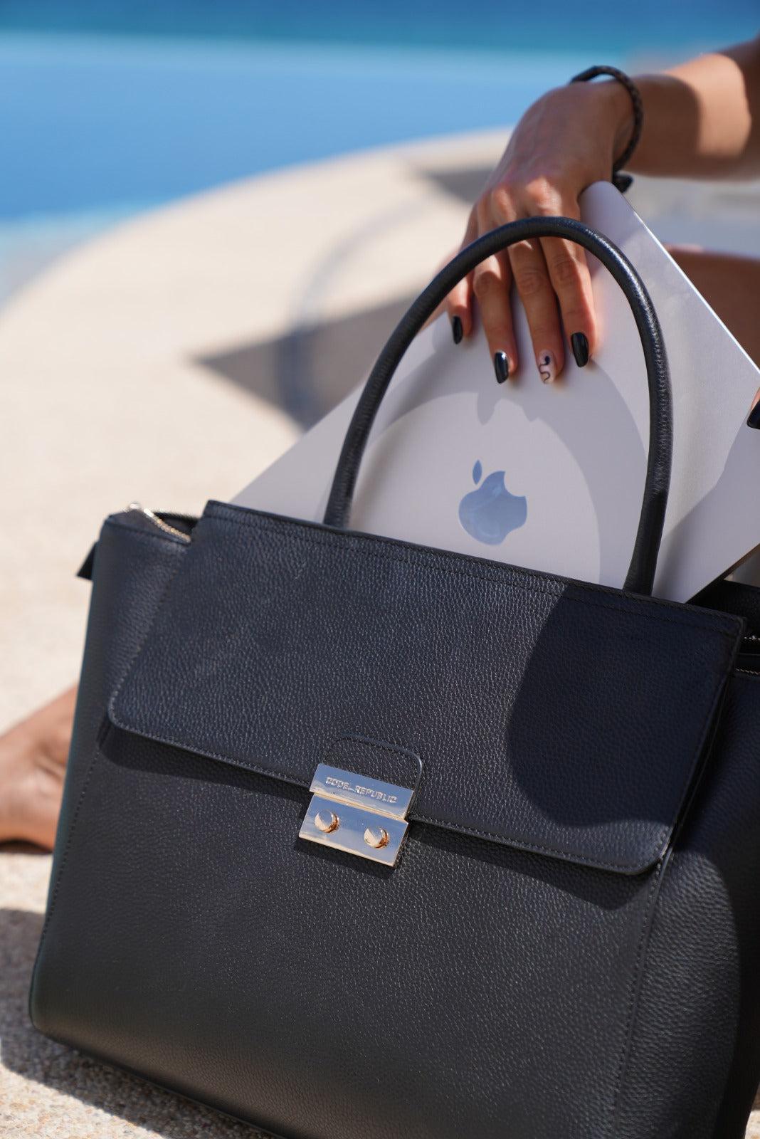 14" DANIELLE Designer Laptop Handbag | PEBBLE LEATHER | CHAMPAGNE GOLD by kanjibunny.com