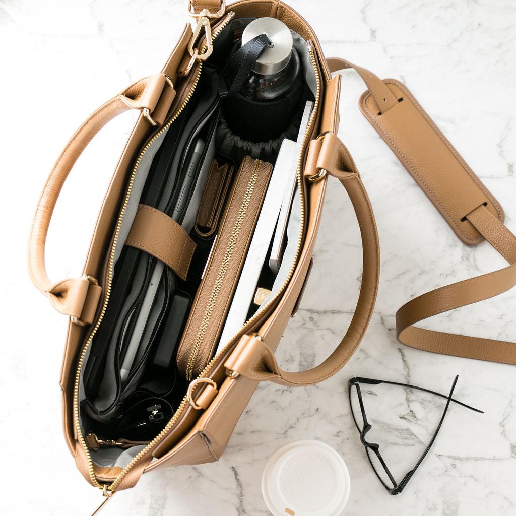 14" LISA DESIGNER LAPTOP HANDBAG | PEBBLE LEATHER | CHAMPAGNE GOLD | kanjibunny.com
