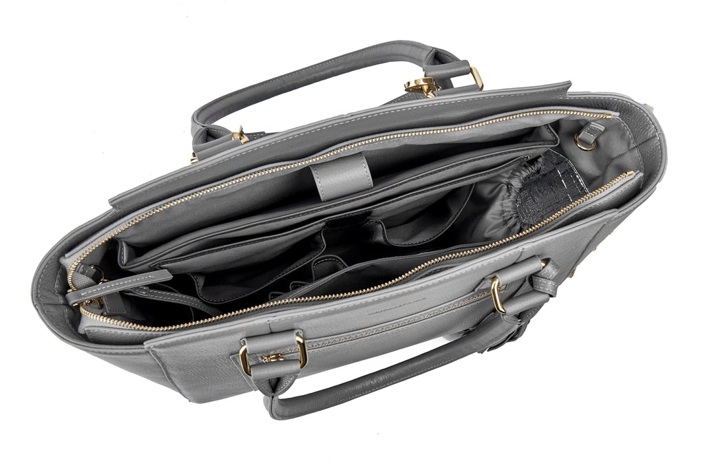 14" LISA DESIGNER LAPTOP HANDBAG | PEBBLE LEATHER | CHAMPAGNE GOLD | kanjibunny.com