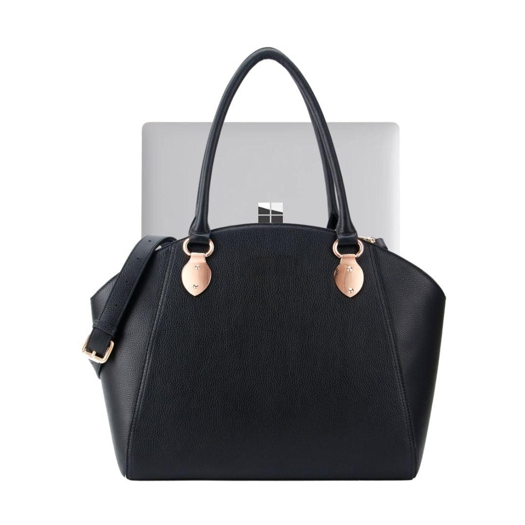 14" SAVANNAH DESIGNER LAPTOP HANDBAG | PEBBLE LEATHER | CHAMPAGNE GOLD | kanjibunny.com